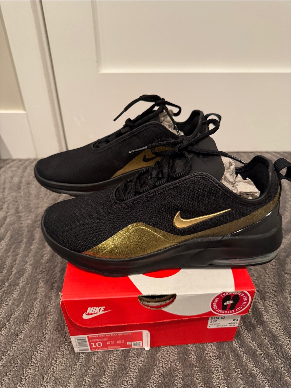 Nike Black and Gold Low-Top Mesh Sneakers